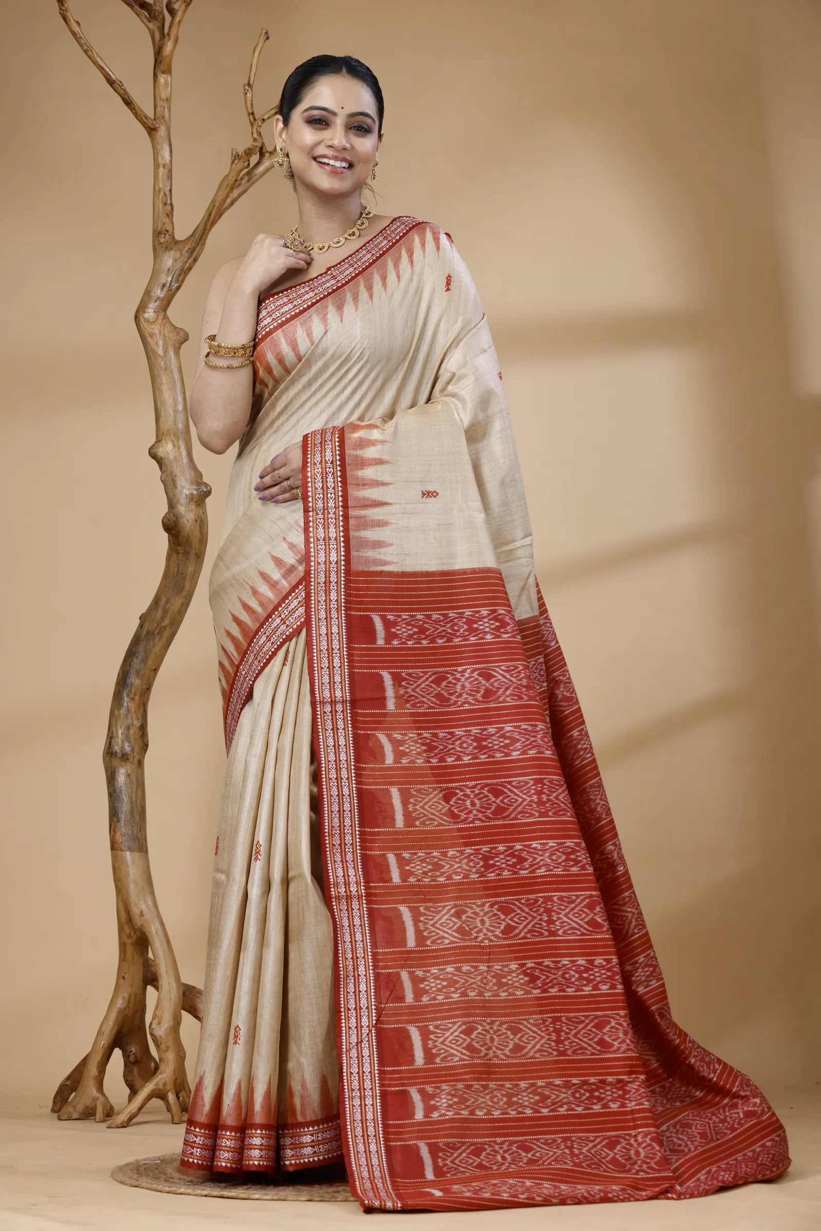 Ivory Red Heritage Ikat Saree